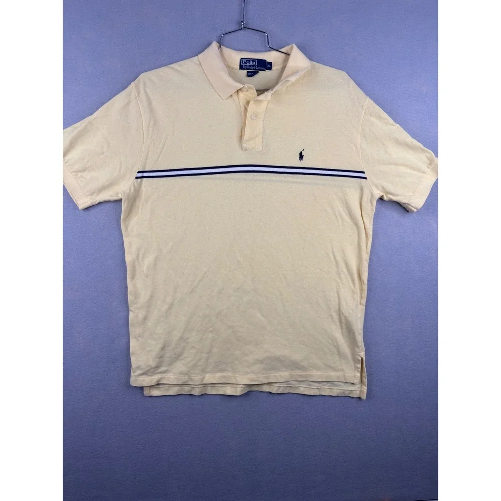 Polo Ralph Lauren Mens XL Yellow Striped Short Sleeve Cotton Pique Polo Shirt